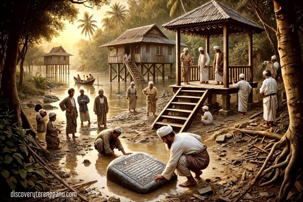 Ilustrasi Gambaran (AI) penemuan batu bersurat