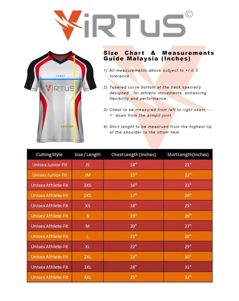 RWP 5.0 Size Chart
